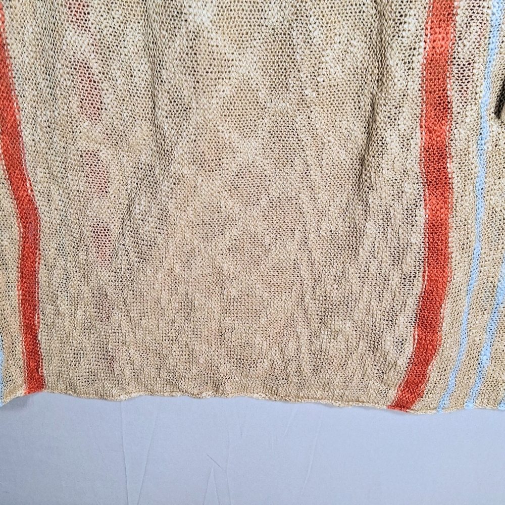 Womens XL Woven Crew 3/4 Sleeve Blue, Yellow, Orange Baggy Sweater - Picture 7 of 8